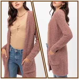 Cotton Candy Popcorn Soft Cozy Pocket Open Sweater